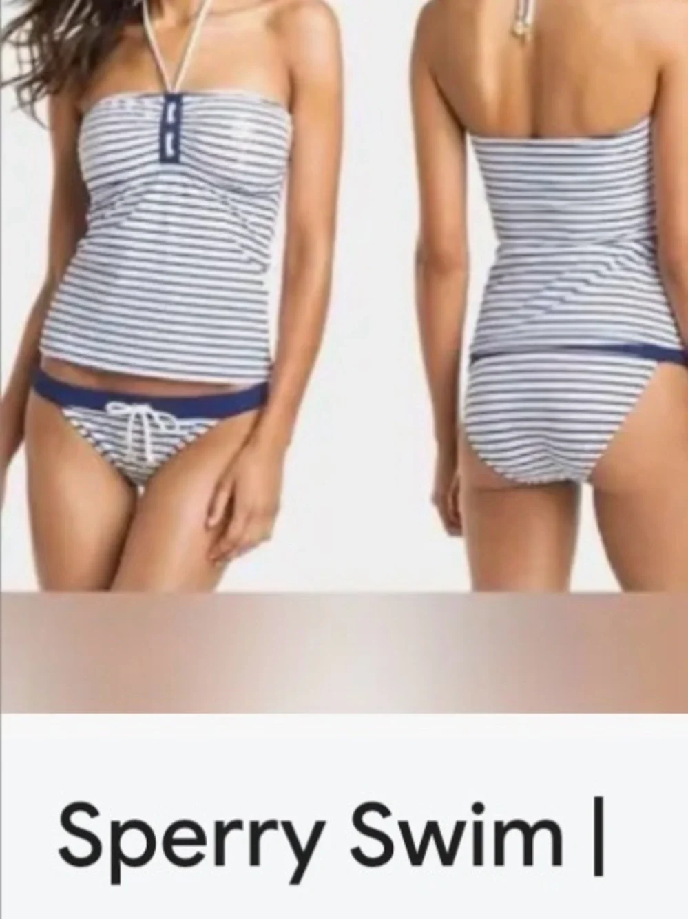 Sperry Red and White Striped Bandeau Tankini Top Large Red/White